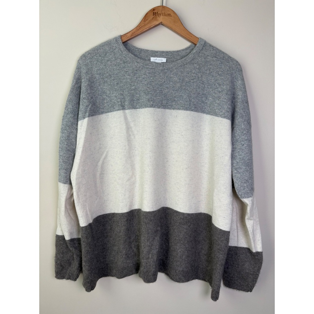 J. Jill Cashmere Colorblock Sweater Grey Cream Crew Neck Large SSW229261